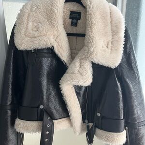 Urban Outfitters Black and Cream Teddy Jacket